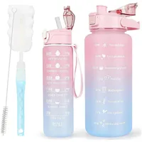 Luxuskollektion 2er Pack Trinkflasche BPA-frei mit Zeitmarkierung & Strohhalm
