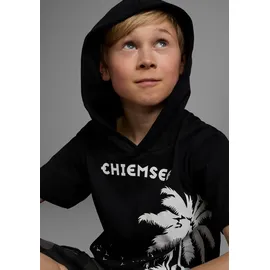 Chiemsee T-Shirt CHIEMSEE "mit Palmendruck", Jungen, Gr. 176/182, schwarz, Jersey, Obermaterial: 100% Baumwolle, bedruckt, Basic, Shirts T-Shirt, kurzärmelig, bedruckt, mit Kapuze, aus Baumwolle, aus Jersey-Stoff