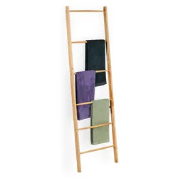 Relaxdays Handtuchleiter Holz, 6 Sprossen, Wäscheleiter Handtücher & Kleidung, HxB 170 x 55 cm, Badezimmer Leiter, natur