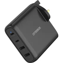 Otterbox Standard UK 100W USB-C PD GaN 4 Port Ladegerät, x2 USB-C PD Ports + x2 USB-A Ports, Schnelllade Gerät für Smartphone und Tablets, Sturzgeschützt und Robust, Schwarz