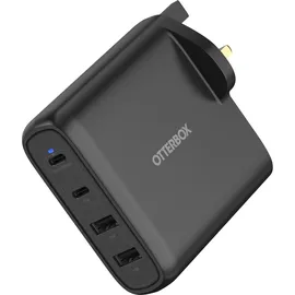 Otterbox Standard UK 100W USB-C PD GaN 4 Port Ladegerät, x2 USB-C PD Ports + x2 USB-A Ports, Schnelllade Gerät für Smartphone und Tablets, Sturzgeschützt und Robust, Schwarz