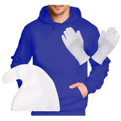 coole-fun-t-shirts Kostüm Blauer Zwerg Kostüm Verkleidung Mütze, Handschuhe, Sweatshirt XXL