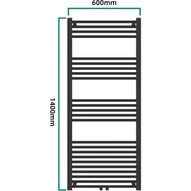 neu.haus Handtuchheizkörper Voss 600 x 1400 mm 655 W schwarz Mittelventil