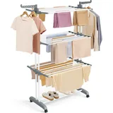 Songmics Wäscheständer, Standtrockner 4 Ebenen, mit Rollen, 63,5 x 128 x 173 cm, weiß - Weiß