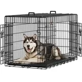 Feandrea Tiertransportbox Gitterbox XXL, Metall, 122 x 74,5 x 80,5cm, schwarz, Tiere bis 50kg