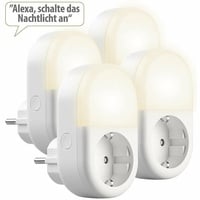 Luminea Home Control 4er-Set WLAN-Steckdose mit LED-Nachtlicht, App &