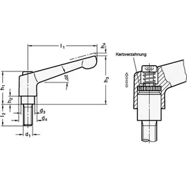 GANTER Normelemente GN 300.1-78-M10-32-SW 1-78-M10-32-SW-Verstellbare Klemmhebel mit Edelstahl-Gewindeschraube, schwarz, strukturmatt, Gewinde: M10x32mm