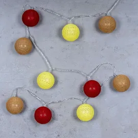 levandeo 10er Lichterkette LED Kugeln Lampions Baumwolle Rot Gelb Deko - Rot/Gelb/Braun