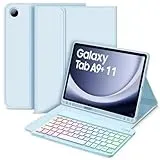 Bettdow für Samsung Galaxy Tab A9+/A9 Plus 2023 Tastatur Hülle, Deutsch QWERTZ Layout Abnehmbarer Beleuchtete Tastatur, Hülle mit Stifthalter für Galaxy Tab A9+ 11 Zoll SM-X210/X215/X216, Blau