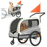 2-in-1 XXL Hunde-Fahrradanhänger mit Dachöffnung, Reflektoren und Reflektorstreifen, mit Universal-Fahrradkupplung, Sicherheitsleinen,faltbar,bis...