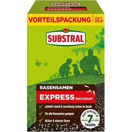 Substral Rasensamen Express Nachsaat 2,4 kg, Turbo Nachsaat, für 120 m2 schnell keimend für dichten Rasen & Lückenreparatur