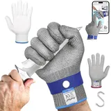 AmzFirst Schnittschutzhandschuhe küche, Leistungsfähiger Level 9 Schutz, Touchscreen Edelstahl Draht Metall Mesh Arbeitshandschuhe, Kettenhandschuh, Mandolinen Handschuhe, 1 Stück, größe 9/L
