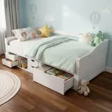 Juskys Funktionsbett Nalu 90x200 cm - Holz Bett mit Lattenrost & Schubladen - Stauraumbett Weiß