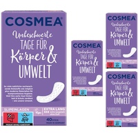 Cosmea Slipeinlagen, Vorteilspack, (Extra Lang 4 x 40 Stück) Hygiene-Einlagen aus nachwachsenden Rohstoffen. Damen-Hygiene im Einklang mit der Natur