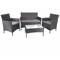 Mendler Poly-Rattan Garten-Garnitur HWC-D82, Sitzgruppe Lounge-Set ~ schwarz mit Kissen anthrazit