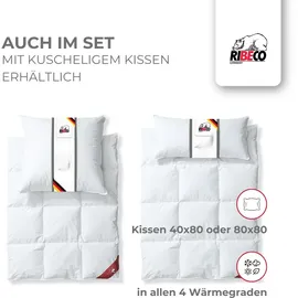 RIBECO Daunenbettdecke + Kopfkissen RIBECO "Johanna", weiß, B/L: 155cm x 220cm Anzahl Teile 1, B/L: 40cm x 80cm Anzahl Teile 1, Bezug: Baumwolle Füllung: Entendaune/-feder, extrawarm, Bettdecken Bezug: 100% Baumwolle. Kopfkissen Bezug: 100% Baumwolle.