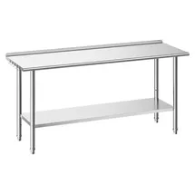 Vevor Edelstahltisch Gastro 1829 x 610 x 894 mm, Verstellbarer Edelstahltisch mit Aufkantung, Arbeitstisch mit Grundboden für Restaurant Schwerlast Obere Ablage (263 kg) Untere Ablage (218 kg)