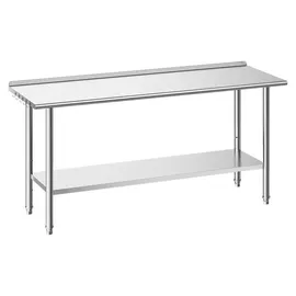 Vevor Edelstahltisch Gastro 1829 x 610 x 894 mm, Verstellbarer Edelstahltisch mit Aufkantung, Arbeitstisch mit Grundboden für Restaurant Schwerlast Obere Ablage (263 kg) Untere Ablage (218 kg)