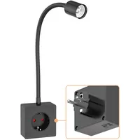 Ledscom.de Steckdosenleuchte/Leselampe LESCH, Schwanenhals, Schalter, schwarz, 1x GU10 max.