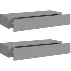 vidaXL Wandregale mit Schubladen 2 Stk. Grau 60x23,5x10 cm MDF