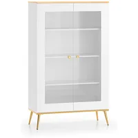 Feldmann-Wohnen Glasvitrine, Weiß, Gold, Holz, 3 Fächer, Rechteckig, 92x152x40
