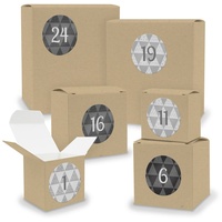 Adventskalender zum Füllen 24x Quader Würfel gemischt BRAUN + Sticker (V02 Z25) - Beige