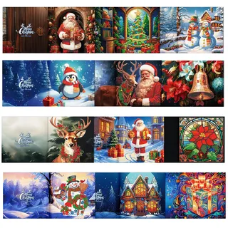 12er Set DIY Diamond Painting Grußkarten Set Ostern, Christmas Diamond Painting Greeting Cards Osternkarten for Kinder & Erwachsene (Weihnachten-12er Set D)