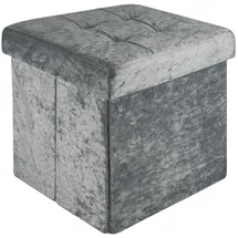 Intirilife Sitzhocker 38x38x38 cm in Samt Grau - Sitzwürfel mit Stauraum und Deckel mit Samtbezug