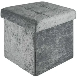 Intirilife Sitzhocker 38x38x38 cm in Samt Grau - Sitzwürfel mit Stauraum und Deckel mit Samtbezug