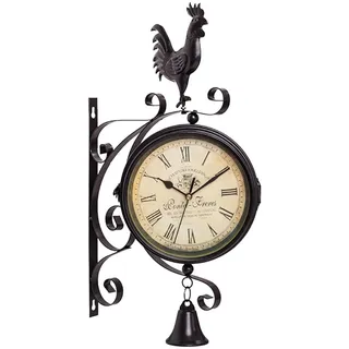 MagiDeal Wanduhr Vintage ohne Tickgeräusche, Gartenuhr Wetterfest, Retro Bahnhofsuhr, Outdoor Zwei Gesichter Antike Uhr, Batterie-Betrieb- Römische Zahlen