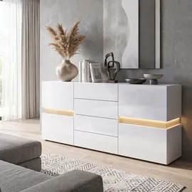 Vladon Sideboard 177 x 75 x 39 cm Weiß Hochglanz