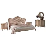 JVmoebel Schlafzimmer-Set Bett Schlafzimmer Set Design Luxus 2x Nachttische Italienische Stil 4, (4-tlg., Bett + 2x Nachttische + Kommode), Made in Europa beige