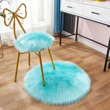 champracer Faux Lammfell Schaffell Teppich,Rund Hochflor Fluffy Teppich Plüsch Wohnzimmer Dicker Teppich,Kunstfell Teppich, Weicher und Flauschiger Teppich Wohnzimmer,Teppich Rund (Seeblau,30cm)