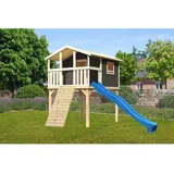 Karibu Stelzenhaus Benjamin Set Terragrau Holzrampe Rutsche 3 m Blau