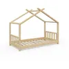 Kinderbett Hausbett DESIGN 80x160cm Natur Zaun Kinder Holz Haus Hausbett