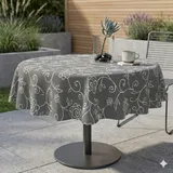 Miami Gartentischdecke Tischdecke Meterware Outdoortischdecke Campingtischdecke Mediterran Grau Rund 60 cm Outdoor Camping