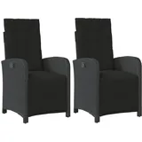 vidaXL Gartensessel mit Fußteil 2 Stk. Verstellbar Schwarz Poly Rattan