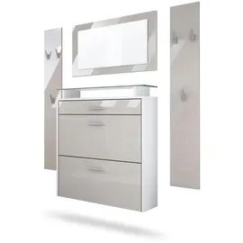 Vladon Malea Garderobe 180x180x23 Sandgrau Hochglanz