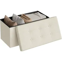 Woltu Sitzhocker mit Stauraum Leinen 76 x 38 x 38 cm Cremeweiß/Beige