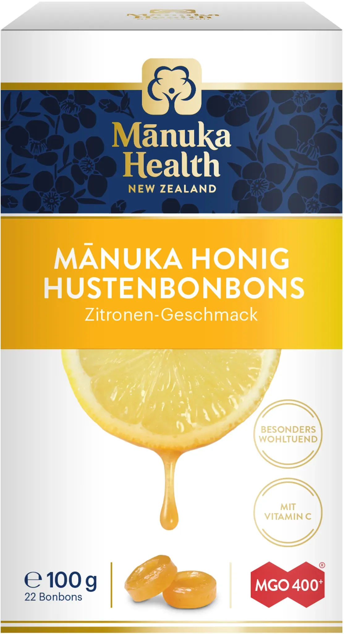 Manukahealth Hustenbonbons mit Manuka Honig + Zitrone, 100 Gramm