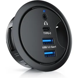 CSL Kabeldurchführung mit USB Hub 2x USB-A, 1x USB-C, Audioanschluss