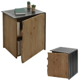 Mendler Beistelltisch HWC-L76, Kommode Nachttisch Schrank, Industrial Massiv-Holz MVG 60x50x40cm, natur mit Metall-Optik