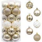 Valery Madelyn Weihnachtskugeln 30 TLG. 6cm Christbaumkugeln Weihnachtsbaumschmuck Bruchsicher Plastik Weihnachten Deko mit Anhänger für Party Weihnachtsdeko Elegant Thema Weiß Gold