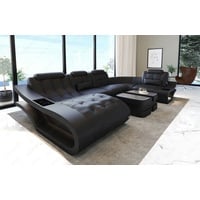 Sofa Dreams Wohnlandschaft Ledersofa Leder Couch Elegante U-Form Ledercouch, wahlweise mit Bettfunktion schwarz