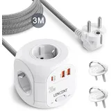 LENCENT PD20W Schnellladung 4 Fach Steckdosenleiste Steckdosenwürfel 7 in 1 Mehrfachsteckdosen Cube Steckdose Steckerleiste mit 2 USB-A & 1 USB-C, USB Mehrfachstecker mit 3 Meter Geflochtenem Kabel