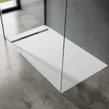 doporro Duschtasse Duschwanne 90x120x4 flach Mineralguss in Weiß DIN-Anschlüsse für bodengleiche Montage geeignet Geoma04