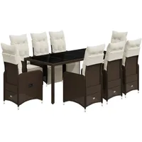 vidaXL 9-tlg Garten-Bistro-Set mit Kissen Braun Poly Rattan Modell 3