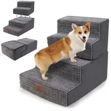 Sytopia Hundetreppe für Kleine Hunde 4 Stufen, Hundetreppe für Bett Sofa 50cm Hoch, Haustiertreppe waschbar, Hundetreppe, hochdichter Schaumstoff, für verletzte Hunde, ältere Hunde (45cm Höhe, Grau)