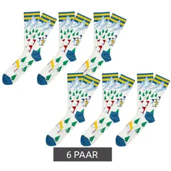 6 Paar Moustard Ski Herren Baumwoll-Socken mit Skipisten-Print gemusterte lange Strümpfe 17S-SKI_02 Weiß/Dunkelblau/Rot/Grün - 41-46
