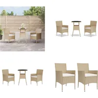 vidaXL 3 tlg. Garten Bistro Set mit Kissen Beige Poly Rattan - Garten Bistro Set - Garten Bistro Sets - Bistro Set - Gartenmöbel Set - Beige